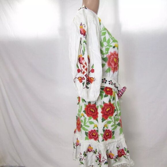 NEW FARM RIO Womens Conscious Embroidered Poplin Dress Size S Floral Off White - Picture 7 of 12